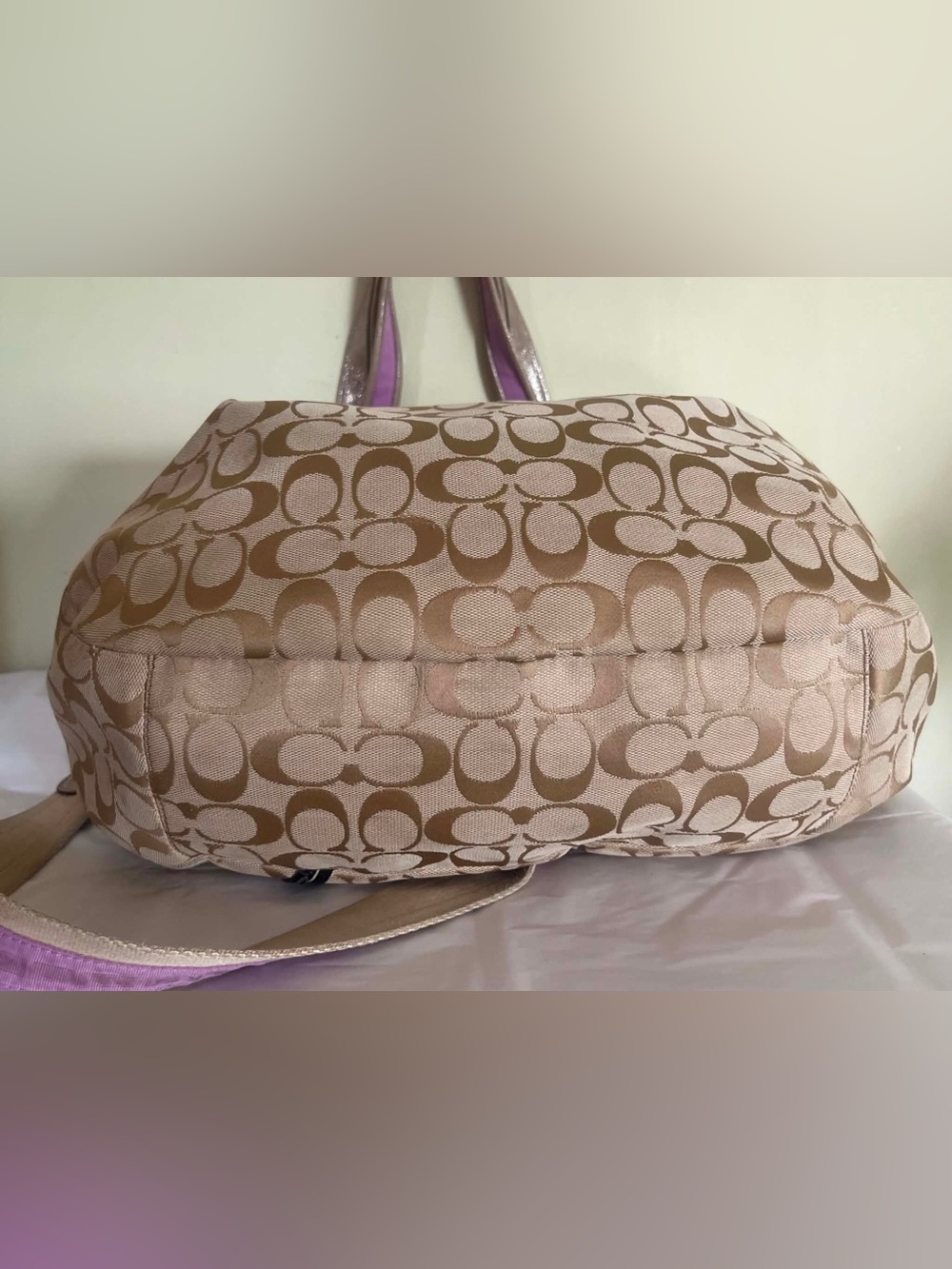Coach Beige Signature Canvas Hobo with Pink and Purple Floral Accents - Picture 4 of 14